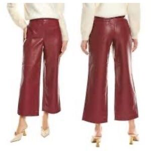 Bagatelle Collection Pants Faux Leather High Waisted Wide Leg Crop Burgandy Red